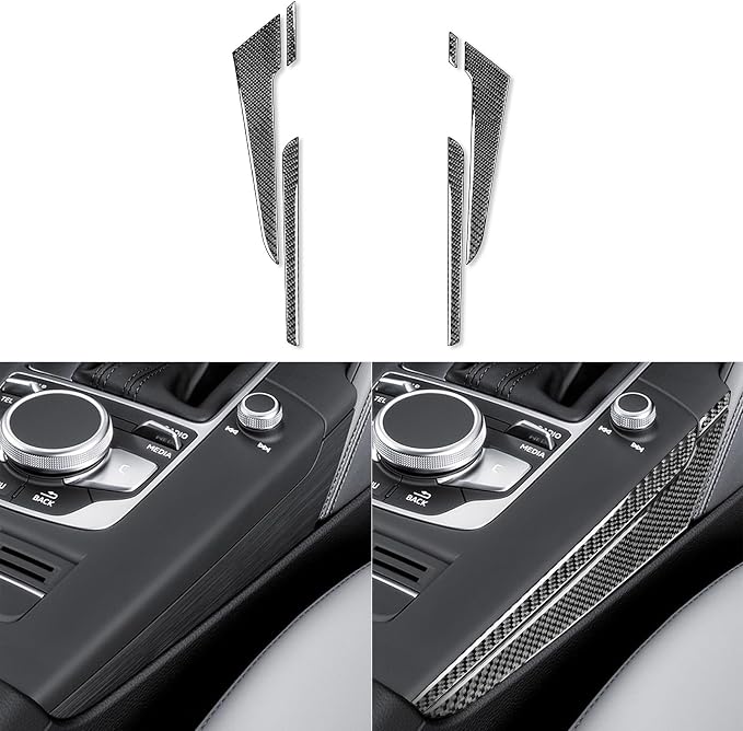 Real Premium Carbon Fiber Sticker Compatible with Audi A3 S3 RS3 8V 2013 2014 2015 2016 2017 2018 2019 Car Gear Shift Panel Sides Decor Trim Auto Interior Accessories Decal 6pcs Black