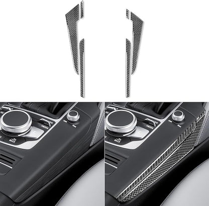 Real Premium Carbon Fiber Sticker Compatible with Audi A3 S3 RS3 8V 2013 2014 2015 2016 2017 2018 2019 Car Gear Shift Panel Sides Decor Trim Auto Interior Accessories Decal 6pcs Black