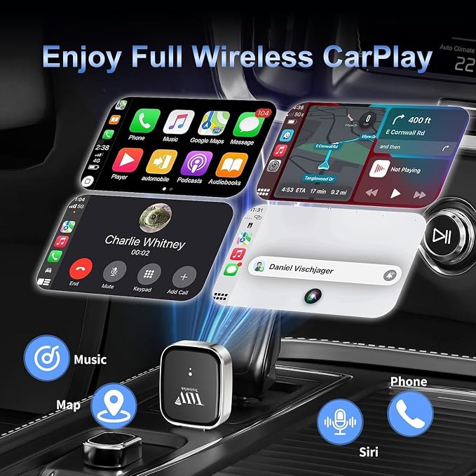 Mini Wireless Carplay Adapter for Apple iPhone/Android - Carplay Wireless Adapter Car Play Dongle Bluetooth and WiFi, [2026 Upgraded]