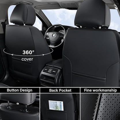 Coverado Car Seat Cover, Front Seat Cover, 2 Pack Universal Seat Covers for Cars, Breathable Nappa Leather Seat Cover, Waterproof Car Seat Protectors, Automotive Seat Covers Fit for Most Cars Black