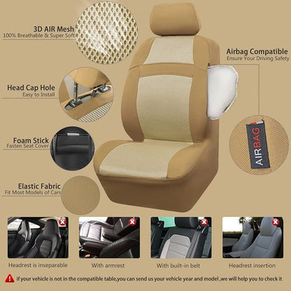 CAR PASS Seat Cover Full Sets, 3D Air Mesh Car Seat Cover with 5mm Composite Sponge Inside,Airbag Compatible Universal Fit for SUV,Vans,sedans, Trucks, Automotive Interior Covers (Pure Beige)
