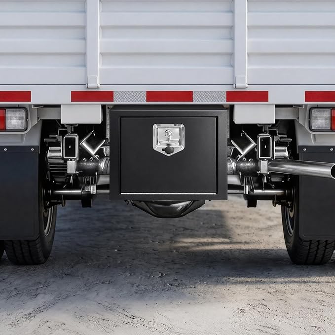 VEVOR Underbody Truck Tool Box, 18 x 12 x 14 Inch Heavy Duty Steel Trailer Storage Box with Lock & Keys, Waterproof Trailer Storage Organizer Under Body Chest with T-Handle for Truck, Van, SUV, Black