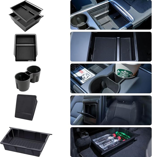 6PCS Center Console Organizer Tray for Tesla Model Y 2021 2022 2023 2024, Interior Accessories Armrest Storage Tray Hidden Storage Box Cup Holder (6PCS)