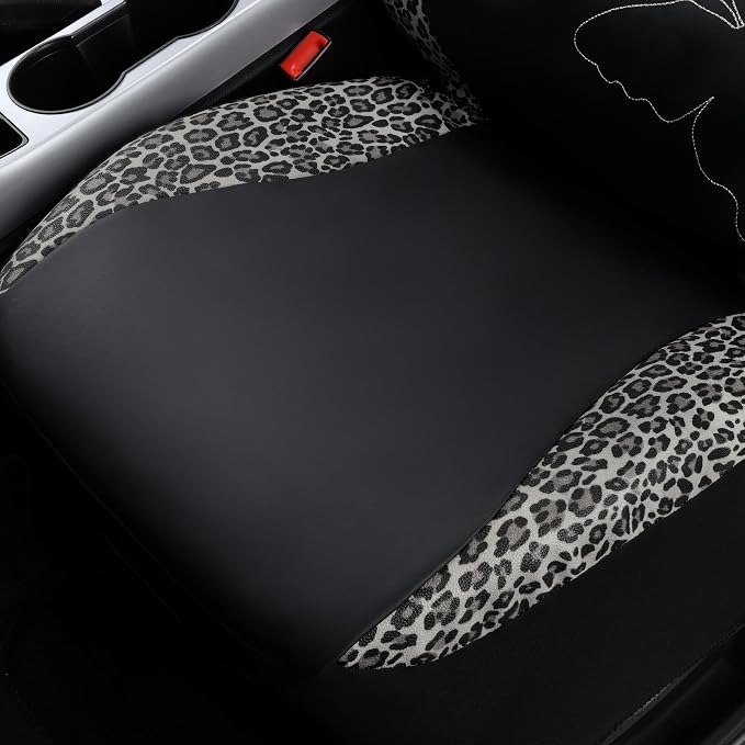 Flying Banner Butterfly car seat Covers ful Set Fashion Universal Lady Woman Female Rear Bench Split Colorized (Full Set - Faux Leather, Leopard Gray)