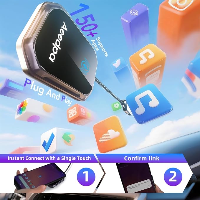 Android auto Wireless Adapter - 5GHz WiFi Plug & Play Dongle for Factory Wired Cars, Instant Connection for Android 10+, Auto-Links in 10s, Wide Compatible with Cars/Trucks 2015+