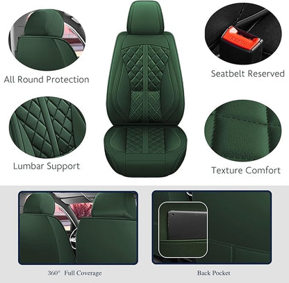 otoez Car Seat Covers Full Set, Universal Leather Seat Cover 5 Seat Waterproof & Breathable Automotive Seat Protector Full Coverage for Cars Sedens, Trucks, SUVs, Vans (Green)