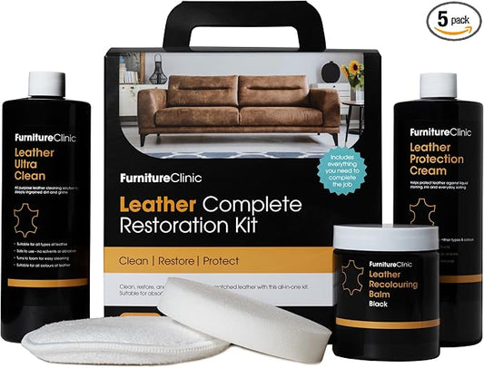Furniture Clinic Leather Complete Restoration Kit | with Leather Recoloring Balm, Cleaner, 2-in-1 Protection Cream & Conditioner, Sponge, and Cloth | Repair Kit for Furniture (Ivory)