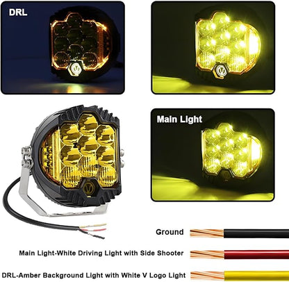 7 Inch 90W Amber Yellow LED Driving Light Compatible with Wrangler Off Road Vehicle ATV UTV Cart Lighting Trucks Pickup F150 Work Light, Pack of 1