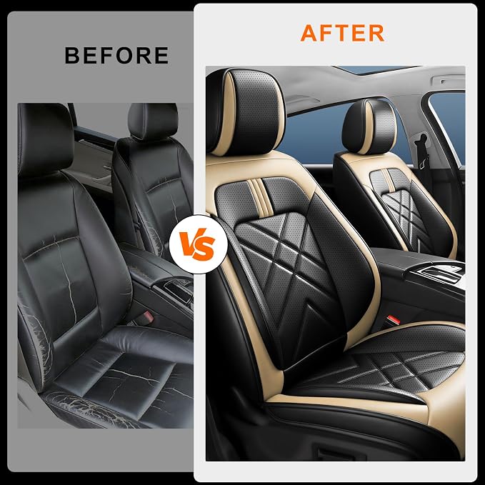 Suburban Seat Covers Fit for Chevrolet/Chevy Suburban 2007-2026, Full Coverage Leather Waterproof Breathable Seat Covers, Automotive Seat Protectors, Airbag Compatible, Front Seats Black Beige