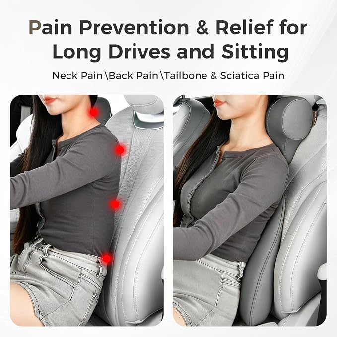 Coverado Lumbar Support Pillow for Car, Ergonomic Memory Foam Back Pillow for Office Chair, Back Cushion for Back Pain Relief, PU Leather Car Lumbar Support for Driving Seat