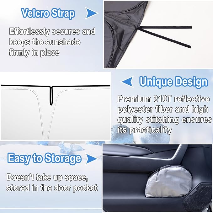 Windshield Sun Shade for Toyota 4Runner 2010-2024, Front Window Sun Visor, 310T Reflective Polyester, Blocks UV & Heat, Foldable with Storage Pouch, Car Interior Accessories