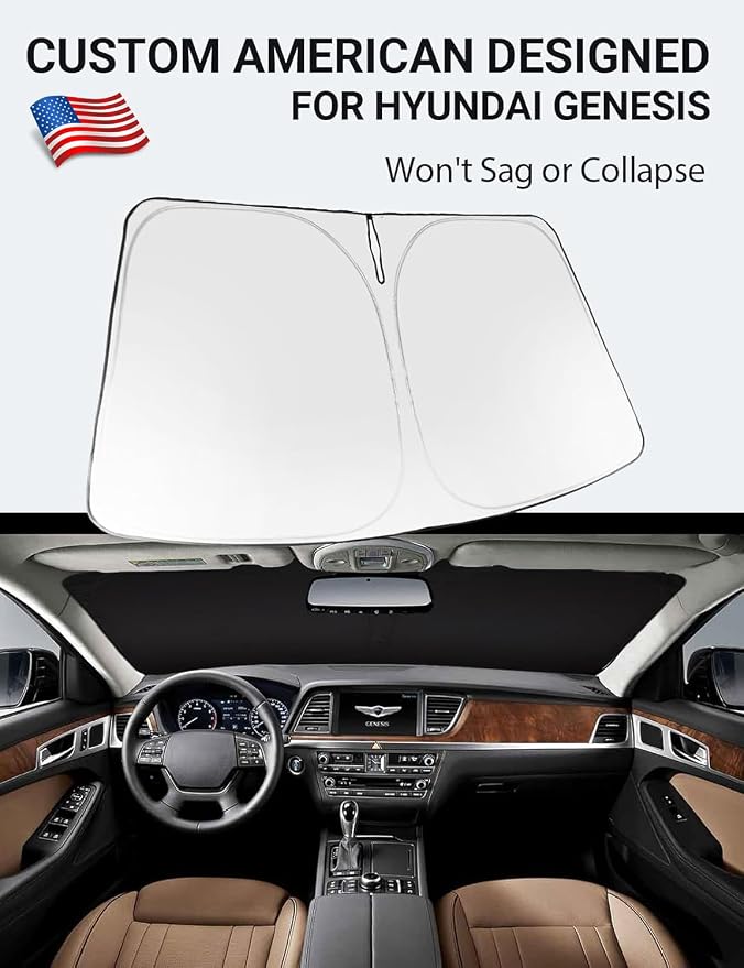 Proadsy 2026 Upgrade Windshield Sun Shade Custom Fit 2015-2016 Genesis Foldable Front Sunshade Protector Sun Visor Blocks UV Rays Keep Car Cooler