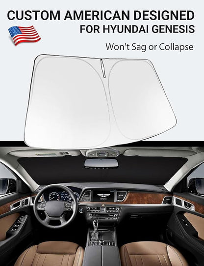 Proadsy 2026 Upgrade Windshield Sun Shade Custom Fit 2015-2016 Genesis Foldable Front Sunshade Protector Sun Visor Blocks UV Rays Keep Car Cooler