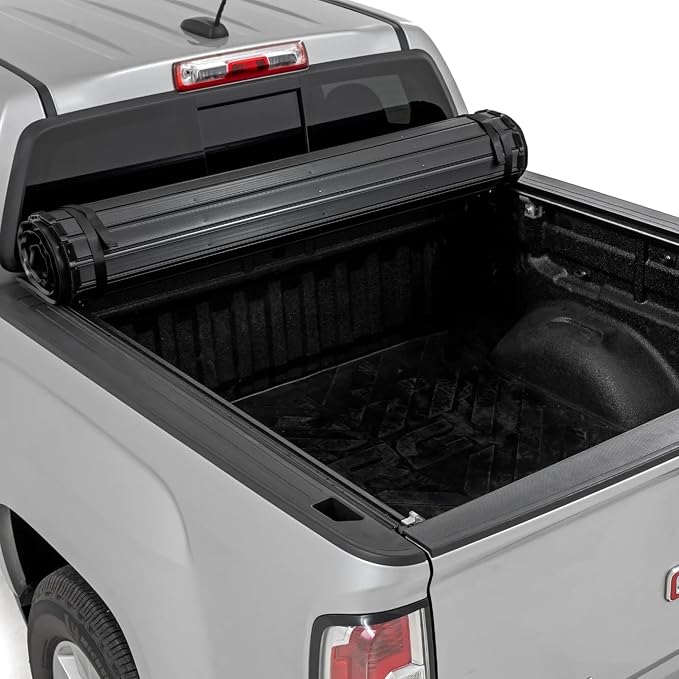 Rough Country Hard Roll-Up Tonneau Cover for Chevy Colorado & GMC Canyon (2015-2022) - Aluminum Truck Bed Cover, Fits 5'7 Bed