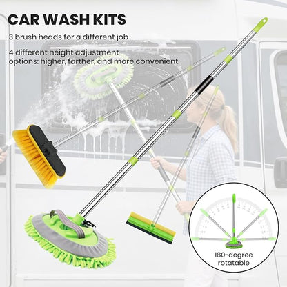 Car Detailing Kit Exterior, Car Wash Brush Kit with Long Handle 10pcs Set, Car Windshield Cleaner, Professional Car Care kits, Car Detailing Brush Set, Car Cleaning Drill Brush Kit with Extension Pole