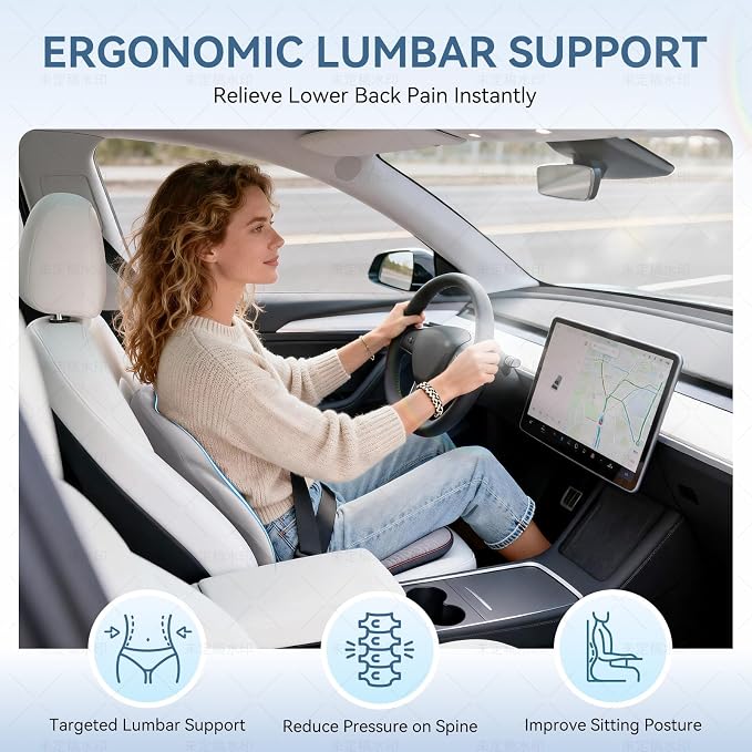 Large Lumbar Support Pillow for Office Chair, Ergonomic Low Back Support Promotes Back Pain Relief, Memory Foam Lumbar Pillow Cushion for Car, Sofa, Adjustable Strap Breathable Cover, Grey
