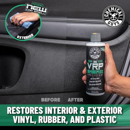 Chemical Guys VRP Vinyl, Rubber and Plastic Protectant, Super Shine Dressing for Tires, Trim and More, Safe for Cars, Trucks, SUVs, & More (16 Fl oz) - New Car Scent