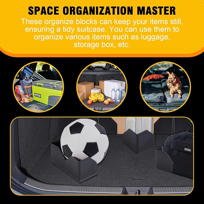 Rislobx 4PCS Car Trunk Organizer Blocks with Hook and Loop Fastener, Automotive Tidy Storage Organisation Accessories for Truck, SUV, Sedan, Available to Wool Carpet (Black)