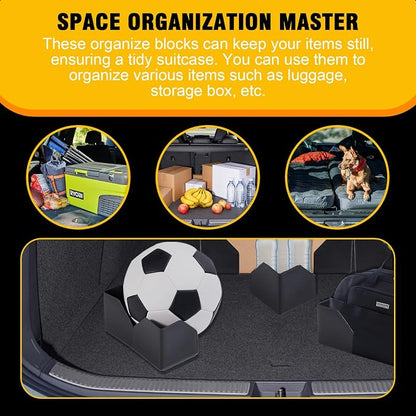 Rislobx 4PCS Car Trunk Organizer Blocks with Hook and Loop Fastener, Automotive Tidy Storage Organisation Accessories for Truck, SUV, Sedan, Available to Wool Carpet (Black)