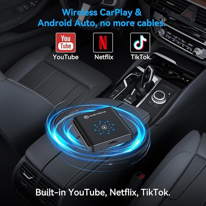 Magic CarPlay AI Box, Wireless CarPlay & Android Auto Adapter with Netflix/YouTube/TikTok, Plug & Play, Car Play Wireless Adapter Compatible with iPhone 7+/iOS 10+ & Android 11+