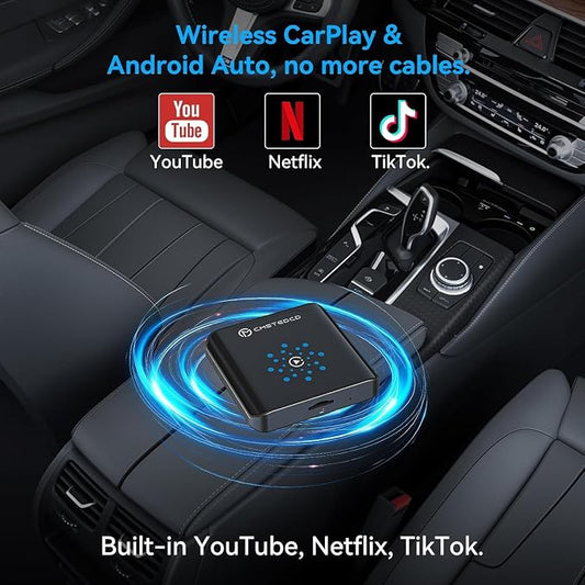 Magic CarPlay AI Box, Wireless CarPlay & Android Auto Adapter with Netflix/YouTube/TikTok, Plug & Play, Car Play Wireless Adapter Compatible with iPhone 7+/iOS 10+ & Android 11+