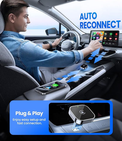 Teeran 2 in 1 Wireless CarPlay and Android Auto Adapter, Easy Setup Plug and Play, Fast Seamless Use Supports 1000+ Cars with Built-in Wired Car Play/Android Auto Compact Sleek Design Car Adapter