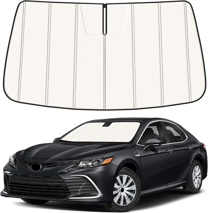 Windshield Sun Shade for Toyota Camry 2018-2024, Front Window Visor Accessories, Folding Design Blocks Heat & UV Rays Maintain Cool Interior and Save Space