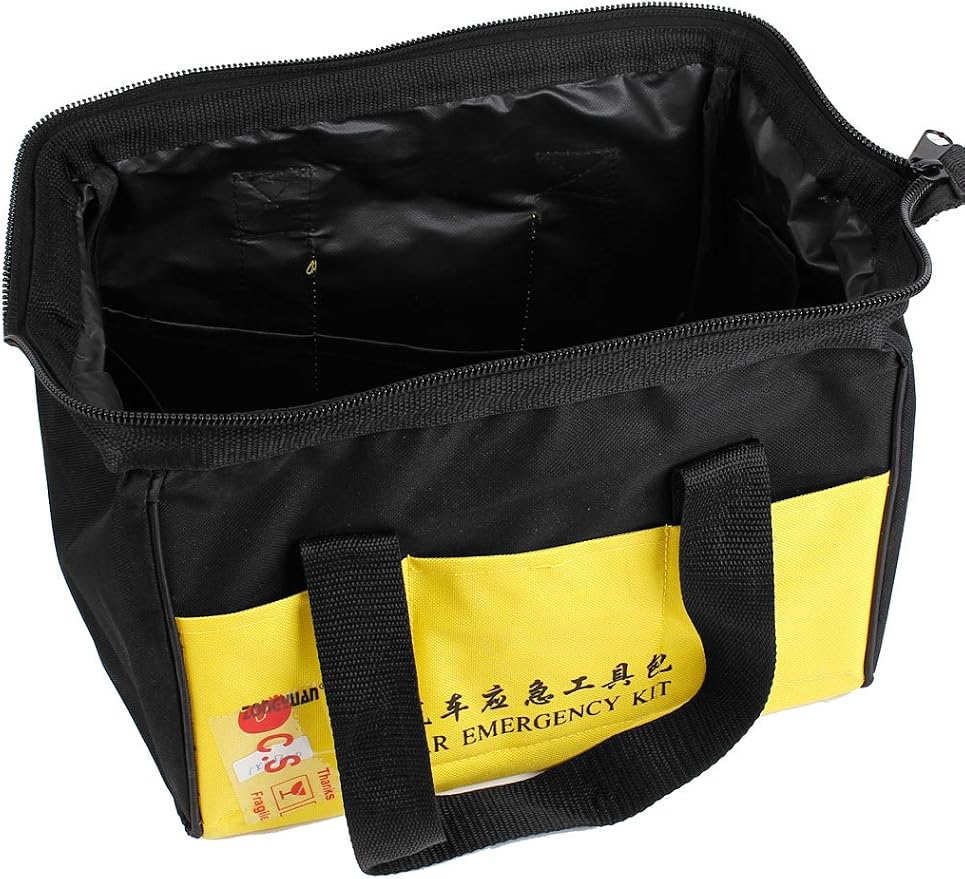 Ruilogod Auto Car Black Yellow Nylon Zipper Closure Emergency Kit Handbag