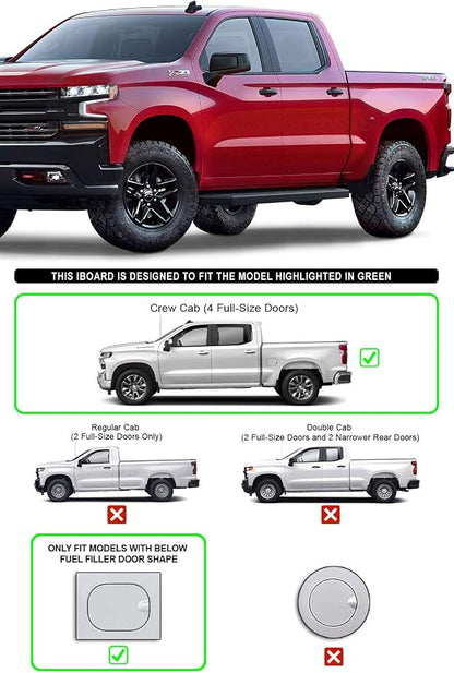 APS 6in (Black Stainless Steel Flat) Running Boards Compatible with Chevy Silverado GMC Sierra 1500 2019-2026 Crew Cab & 2500 HD 3500 HD 2020-2026 (Silverado 1500 LTD Sierra 1500 LD 2022)