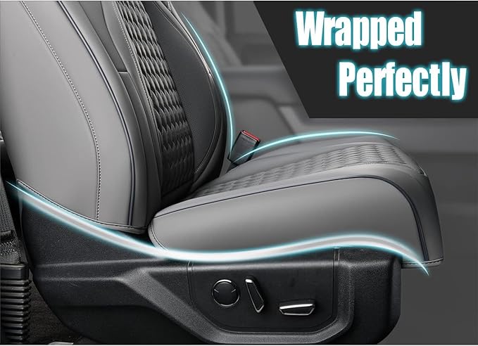 Coverado Front Seat Covers for Ford F150 2015-2026, F250 F350 F450 2017-2026 SuperCrew Crew Cab, Gray Leather Car Seat Covers, Full Coverage