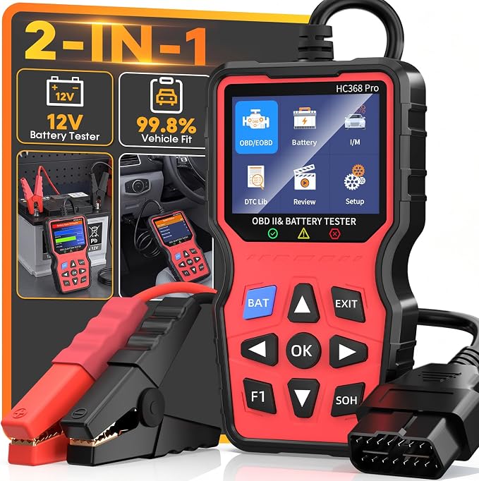 Easy to Use OBD2 Scanner with Battery Tester: 2-in-1 1S Read & Clear Check Engine Codes + Test Battery in Mins - DIY Car Diagnostic Tool with Cold Cranking Amps for Pre-Trip Safety on 1996+ Vehicles