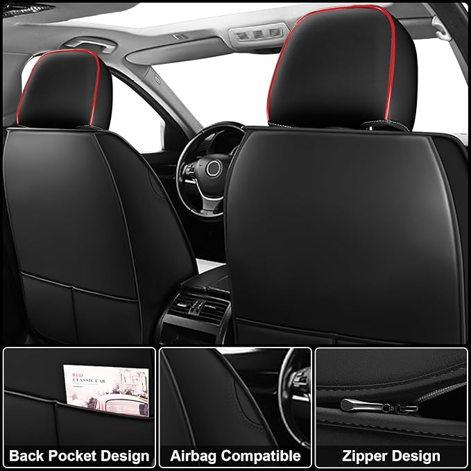 Seat Covers Fit for Nissan Rogue 2015-2026, Breathable and Comfortable Leather Car Seat Cover, Standard Waterproof Cushion Cover Auto Interior Accessories (Black Red)