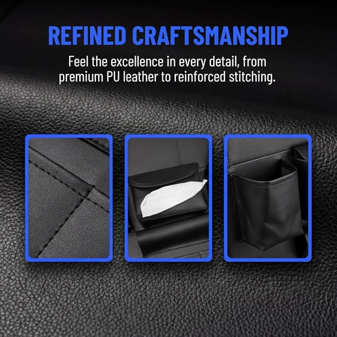 2 Pack PU Leather Premium Car SeatBack Organizer Travel Accessories Kick mats Back seat Protector and Cup Holder Holder Universal Use Seat Covers (23×17 in)