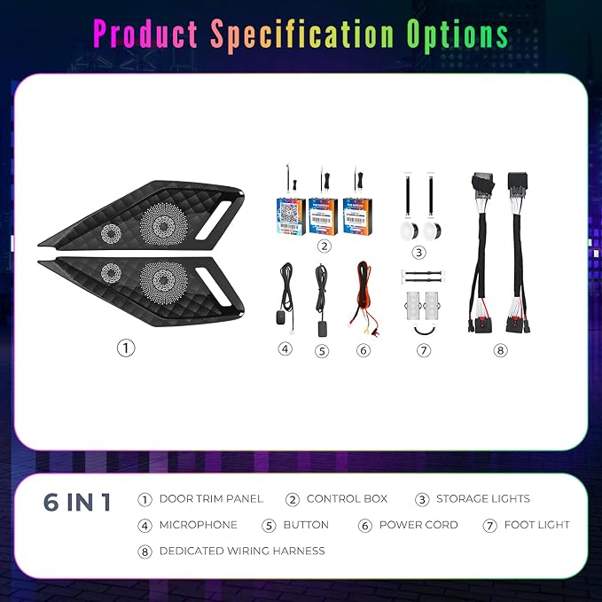 Door Speaker Relays Cover Trim w/Neon Accent Lights fit for C8 Corvette 2019-2024,LED Ambient Foot Lights,Atmosphere Door Storage Box Lamps,Voice APP Button Switching Control,RGB