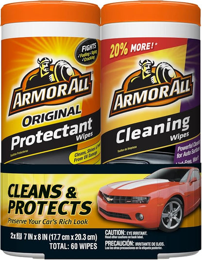 Armor All Car Cleaning Wipes and Car Protectant Wipes, Wipes for Cars, Trucks and Motorcycles, 30 Each, 2 Pack