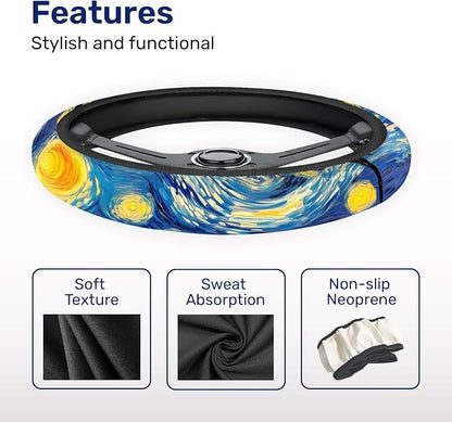 GENANY Starry Night Art Steering Wheel Cover, Non Slip Polyester Car Wheel Protector for Car SUV Truck, Universal 15 Inch