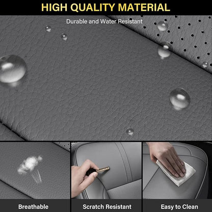 Coverado Chevy Silverado Seat Covers Full Set, Faux Leather Car Seat Covers Fit for 2014-2018 1500, 2015-2019 2500HD 3500HD Chevy Silverado GMC Sierra Crew Double Extended Cab (Gray)