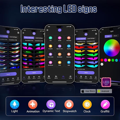 LED Eyes for Truck| Devil Eyes Light for Cars | Flexible Scrolling Programmable LED Signs | Can Edit Text/Graffiti/Animations