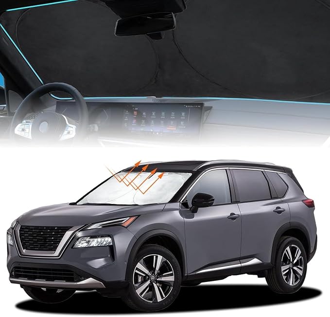 INSAUTO for Rogue Windshield Sun Shade Sunshade Foldable for Nissan Rogue 2014-2020 Windshield Cover Sun Visor Custom Fit for 2021-2023 Nissan Rogue 3rd Gen Accessories Blocks UV Rays Protector