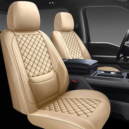 Full Coverage Leather Car Seat Covers Full Set,Waterproof Seat Covers for Cars,SUVs Trucks, Car Seat Cushion,Car Seat Protector with 5 Seats (Beige, Full Set(Front and Rear-5 Seats))