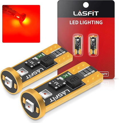 LASFIT 194 LED Bulb Red 168 T10 192 2825 W5W LED Bulb Canbus Error Free, Non-Polarity 400LM Extremely Bright for Dashboard Light, Dome Map Courtesy Door Trunk Cargo Lights, Pack of 2