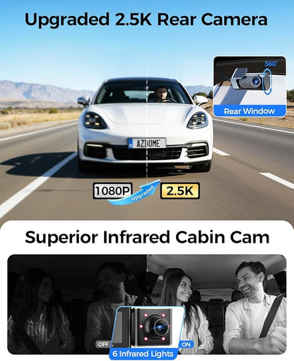 AZDOME 3 Channel Dash Cam Front and Rear Inside, 4K+1080P+2.5K ADAS Dash Cam, 3.19'' IPS Car Camera, 5.8G WiFi GPS Dash Cam for Cars, Voice Control, Night Vision, 24/7 Parking Mode, 64GB Card M550 Pro