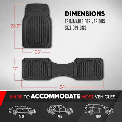 Motor Trend FlexTough LITE Rubber Car Mats Full Set with Cargo Liner - All Weather Floor Mats for Cars & SUVs - Automotive Waterproof Black Car Floor Mats for Cars Accessories Universal Trim-to-Fit