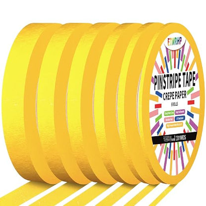 6 Rolls Pinstripe Tape Fine Line Masking Tape 1/16", 1/8", 1/4", 3/8",1/2", 3/4" - Thin Painters Automotive Paper Tape for DIY, Car, Auto, Paint, Art, Tumblers, Pottery, Model Building, Wall