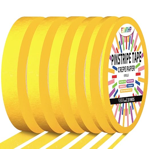 6 Rolls Pinstripe Tape Fine Line Masking Tape 1/16", 1/8", 1/4", 3/8",1/2", 3/4" - Thin Painters Automotive Paper Tape for DIY, Car, Auto, Paint, Art, Tumblers, Pottery, Model Building, Wall