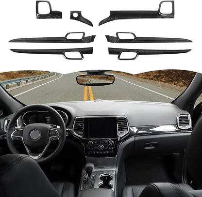 RT-TCZ Carbon Fiber Center Console Dashboard Panel Trim Inner Door Handle Cover Interior Trim Kit Decor Accessories for Jeep Grand Cherokee 2011-2020