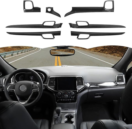 RT-TCZ Carbon Fiber Center Console Dashboard Panel Trim Inner Door Handle Cover Interior Trim Kit Decor Accessories for Jeep Grand Cherokee 2011-2020