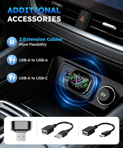 TICARVE 2-in-1 Wireless Apple CarPlay & Android Auto Adapter, Plug & Play CarPlay Wired to Wireless Adapter, Stable Auto-Connect, No Latency, iOS 10+ & Android 11+, USB/USB-C Extension Cable