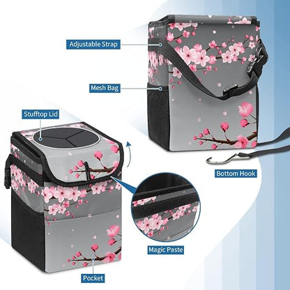 Car Trash Can – Multi-Purpose, Lightweight and Portable with Durable Water-Resistant Coating, No Installation Required, Practical and Ample Capacity, Variety of Colors.Cherry Blossom