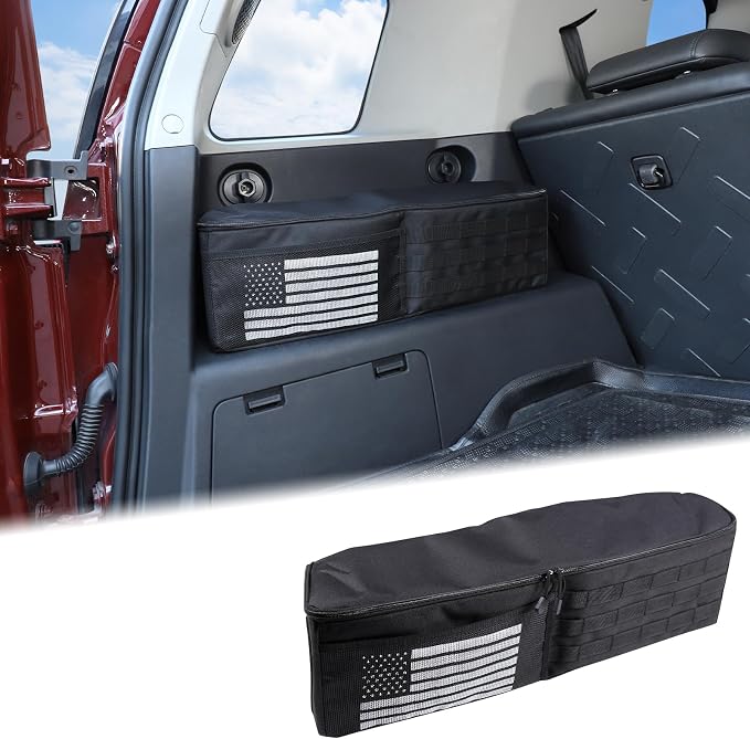 Aunginsy 1PCS Trunk Organizer Compatible with Toyota FJ Cruiser 2007-2021+, Car Left Side Trunk Storage Bag Backseat Hanging Storage Multi-Compartment Space Saving Accessories, With USA Flag Pattern